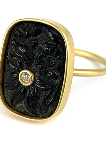 Noir 'Juliette' vintage glas diamant guld ring