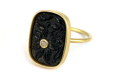Noir 'Juliette' vintage glas diamant guld ring