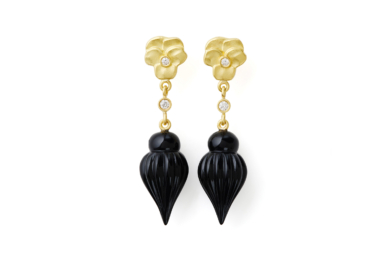 Pansy onyx diamant guld øreringe