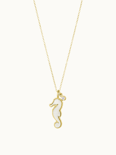 Seahorse perlemor diamant guld halskæde med søhest