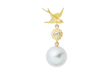 Hirondelle perle diamant guld ørering