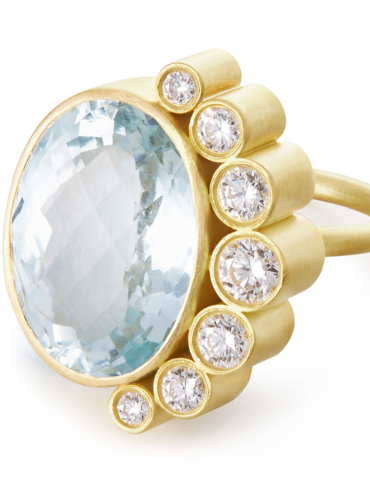 Belle de Jour Grande aquamarin og diamant guld ring