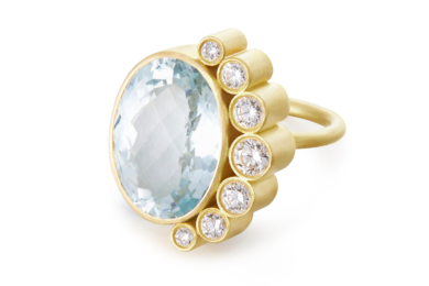 Belle de Jour Grande aquamarin og diamant guld ring