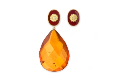 Amber Grande rav carneol diamant guld øreringe