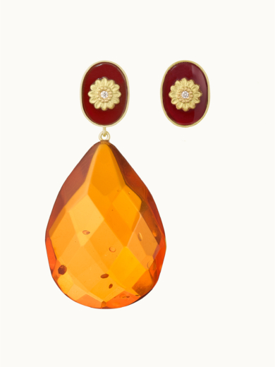 Amber Grande rav carneol diamant guld øreringe