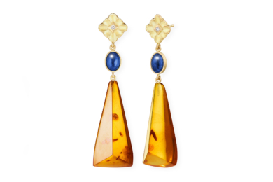 Amber Lace rav lapis diamant guld øreringe