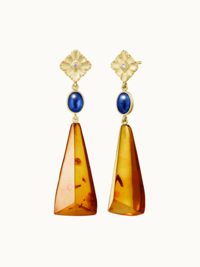 Lace Amber rav lapis diamant guld øreringe