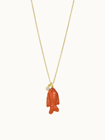 Fish koral diamant guld halskæde med fisk