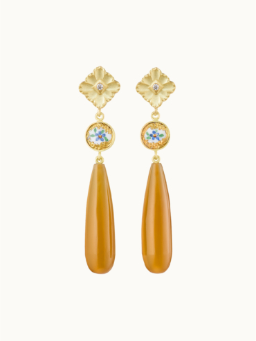 Lace Enamel agat diamant guld emalje øreringe